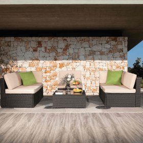 Lacoo 6 Pieces Outdoor Indoor Sectional Sofa Set PE Wicker Rattan Sectional Seating Group with Cushions Green