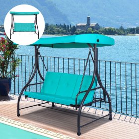 Costway Converting Outdoor Swing Canopy Hammock 3 Seats Patio Deck Furniture Turquoise
