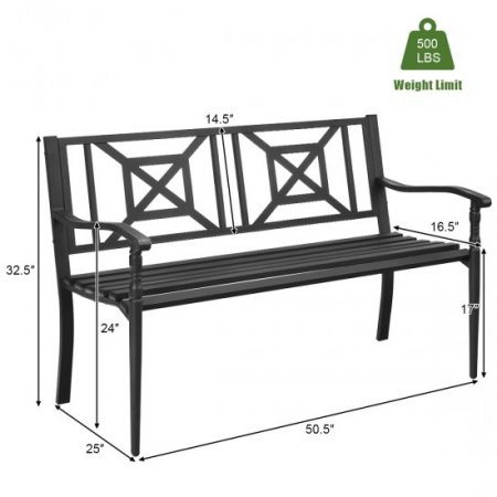 Costway Patio Garden Bench Steel Frame Park Yard Outdoor Furniture Porch Chair Black