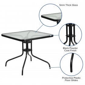 Flash Furniture 31.5 Square Tempered Glass Metal Table