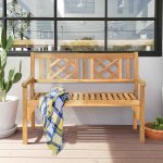 Costway Patio Outdoor Solid Wood Bench Folding Loveseat Chair Park Garden Deck Furniture