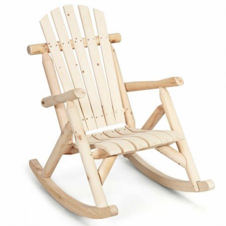 Costway Log Rocking Chair Wood Single Porch Rocker Lounge Patio Deck Furniture Natural