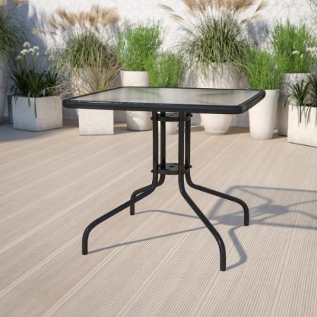 Flash Furniture 23.5 Square Tempered Glass Metal Table