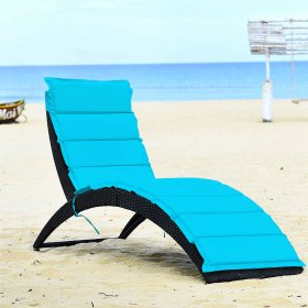 Costway Folding Patio Rattan Lounge Chair Chaise Cushioned Portable Garden Turquoise