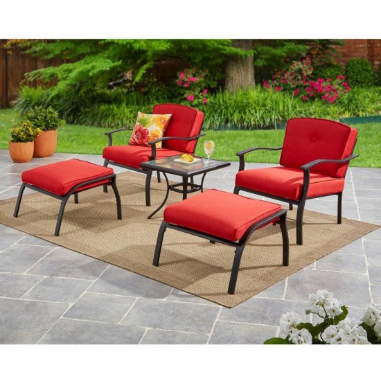 Mainstays Belden Park Outdoor 5 Piece Chat Set, Seats 2, Red