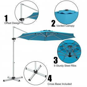 11' Patio Cantilever Offset Umbrella 360Degree Rotation Outdoor Tilt W/Base