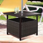 Costway Brown Rattan Wicker Steel Side Table Outdoor Furniture Deck Garden Patio Pool