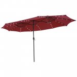 Costway 15FT Twin Patio Double-Sided Umbrella 48 Solar LED Lights Crank Outdoor Wine