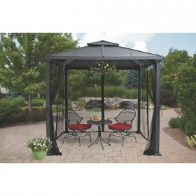 Better Homes & Gardens Sullivan Ridge 8' x 8' Steel Hard Top Gazebo with Netting, Black