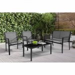 Devoko 4 Pieces Patio Furniture Outdoor furniture Outdoor Patio Furniture Set Textilene Bistro Set Modern Conversation Set Black Bistro Set with Loveseat Tea Table, Gray