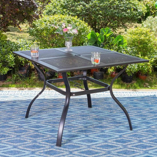 Sophia & William 37\" x 37\" Outdoor Square Dining Table Black Steel Frame for 4 Chairs