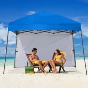 ABCCANOPY 10 ft x 10 ft Outdoor Pop up Slant Leg Canopy Tent with 1 Sun Wall and 1 Backpack Bag Blue
