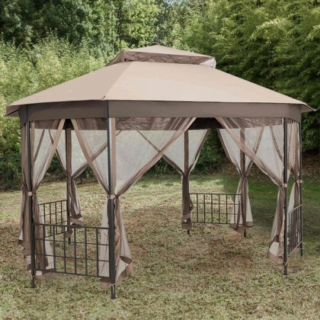 Costway 10' x 12' Octagonal Patio Gazebo Canopy Shelter Double Top W/Netting Sidewalls