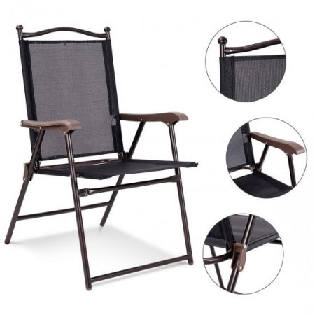 Costway Set of 2 Patio Folding Sling Back Chairs Camping Deck Garden Beach Black