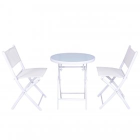 Costway 3 PCS Folding Bistro Table Chairs Set Garden Backyard Patio Furniture White