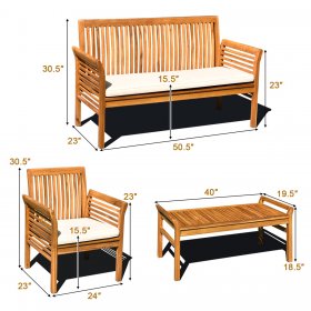 Costway 4 PCS Outdoor Acacia Wood Sofa Furniture Set Cushioned Chair Coffee Table Garden