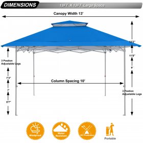 ABCCANOPY 13 ft x13 ft Outdoor Gazebo Pop up Sun Shade Canopy Tent, Blue