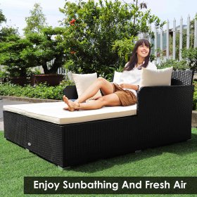 Costway Outdoor Patio Rattan Daybed Pillows Cushioned Sofa Furniture Beige