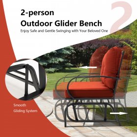 Costway Patio 2-Person Glider Bench Rocking Loveseat Cushioned Armrest Brick Red