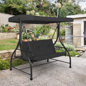 Costway Converting Outdoor Swing Canopy Hammock 3 Seats Patio Deck Furniture Black