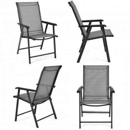 Costway Set of 4 Outdoor Patio Folding Chairs Camping Deck Garden Pool Beach W/Armrest