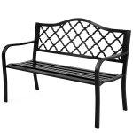 Costway 50 Patio Garden Bench Loveseats Park Yard Furniture Decor Cast Iron Frame Black