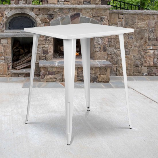 Flash Furniture Commercial Grade 31.5\" Square White Metal Indoor-Outdoor Bar Height Table