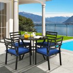 Costway 5PCS Outdoor Patio Dining Chair Table Set Cushioned Sofa Glass Garden