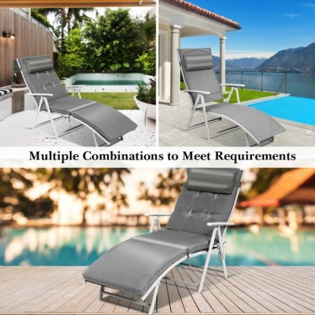 Costway 2PCS Outdoor Folding Steel Chaise Lounge Chair w/Cushion Gray