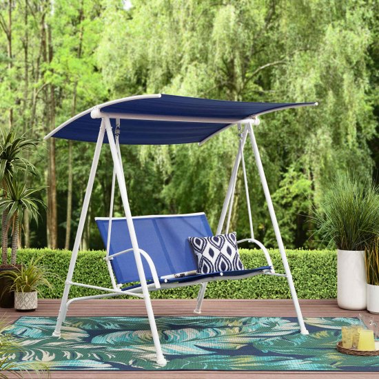 Mainstays Albany Lane 2-Person Steel Canopy Porch Swing, Blue and White