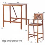 Costway 3PCS Bar Set Acacia Wood Bar Height Patio Bistro Dining Set Outdoor