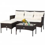 Costway 3PCS Patio Rattan Furniture Set 3-Seat Sofa Cushioned Table Garden