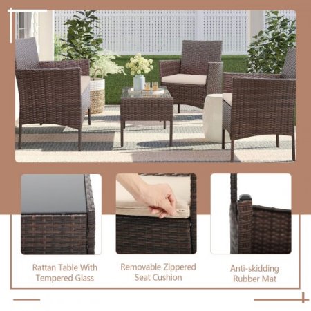 Walnew 4 Pieces Outdoor Patio Furniture Sets Rattan Chair Wicker Set for Backyard Porch Garden Poolside Balcony