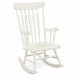 Costway Solid Wood Rocking Chair Porch Rocker Indoor Outdoor Seat Glossy Finish White