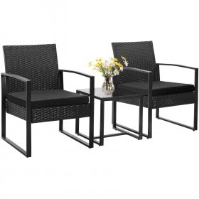 Lacoo Patio Furniture Cushioned PE Rattan Bistro Chairs Set of 2 with Table, 3 Piece