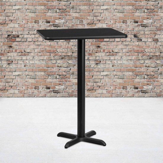 Flash Furniture 24\" x 30\" Rectangular Black Laminate Tabletop with 22\" x 22\" Bar Height Table Base