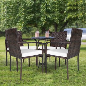 Costway 4 Pcs Outdoor Patio Rattan Dining Chairs Cushioned Sofa with Armrest Garden Deck