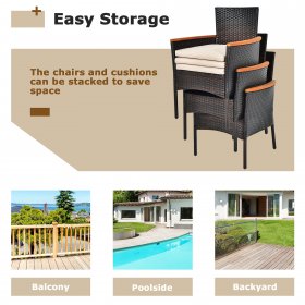 Costway 7PCS Patio Rattan Dining Set Armrest Cushioned Chair Wooden Tabletop