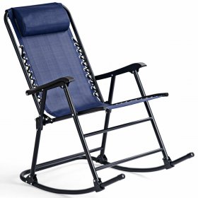 Costway Folding Zero Gravity Rocking Chair Rocker Porch Outdoor Patio Headrest Blue