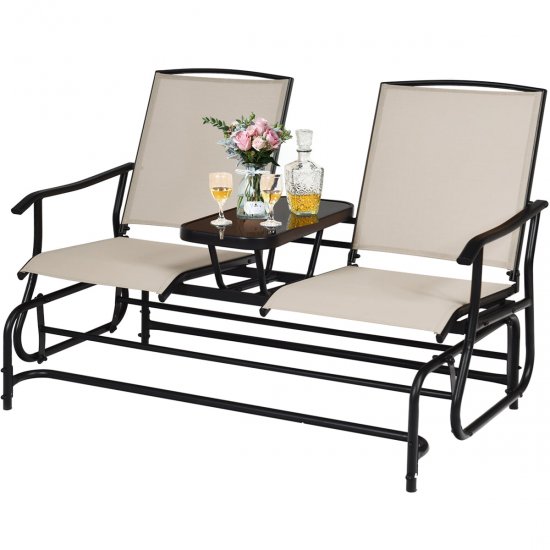 Costway 2 Person Patio Double Glider Loveseat Rocking with Center Table