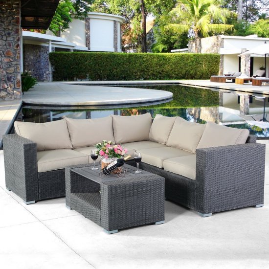 Costway 4 PCS 6 Seat Patio Garden Sofa Set Rattan Wicker Furniture Cushion