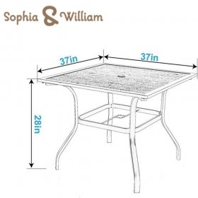 Sophia & William 37" x 37" Outdoor Dining Square Table Brown Steel Frame for 4 Chairs