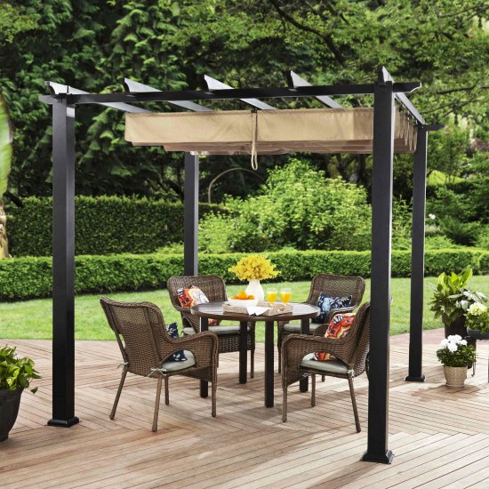 Better Homes & Gardens Meritmoor 9\' x 9\' x 8\' Black Steel Pergola