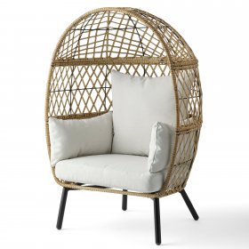 Better Homes & Gardens Kid's Ventura Outdoor Wicker Stationary Egg Chair with Cream Cushions