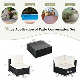 Costway 7PCS Patio Rattan Furniture Set Sectional Sofa Cushioned Glass Table Steel Frame