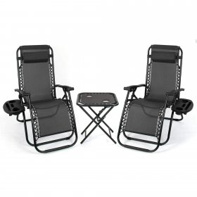 Lacoo Zero Gravity Chair Set with Table and Cup Holders Adjustable Lounge Chair for Poolside, Yard and Patio, Black