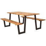 Costway Picnic Table with 2 Benches 70 Dining Table Set with Seats and Umbrella Hole