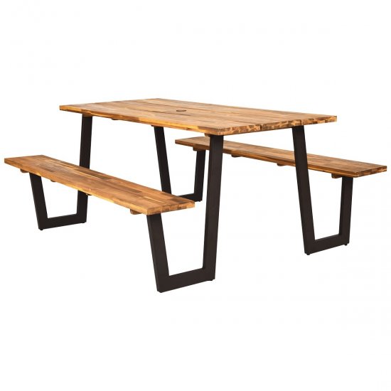 Costway Picnic Table with 2 Benches 70 Dining Table Set with Seats and Umbrella Hole