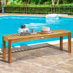 Costway 2Pcs 52 Outdoor Acacia Wood Dining Bench Chair with Slatted Seat
