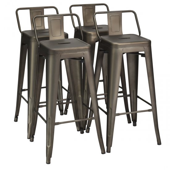 Costway Set of 4 Metal Bar Stools 30 Bar Height Barstools Industrial w/ Low Back Gun